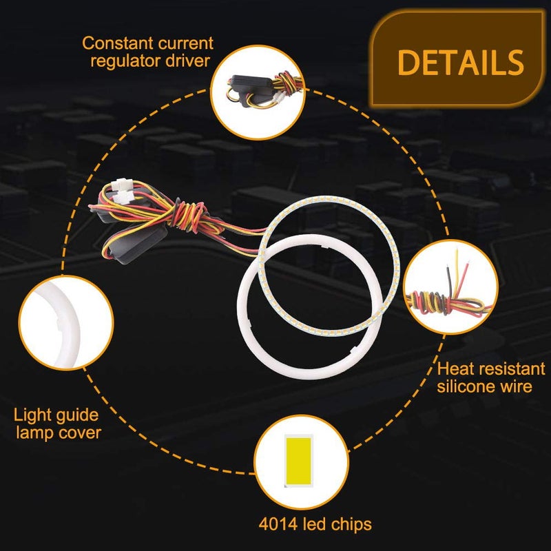 Qasim 1-Pair 120MM White+Amber Switchback 144SMD 4014 LED Halo Ring Angel Eyes Fog Warning Lights 12V - Image 4